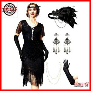 Flapper Dress 1920s Gatsby Costume Mesh Fringe Sequin Prom Party